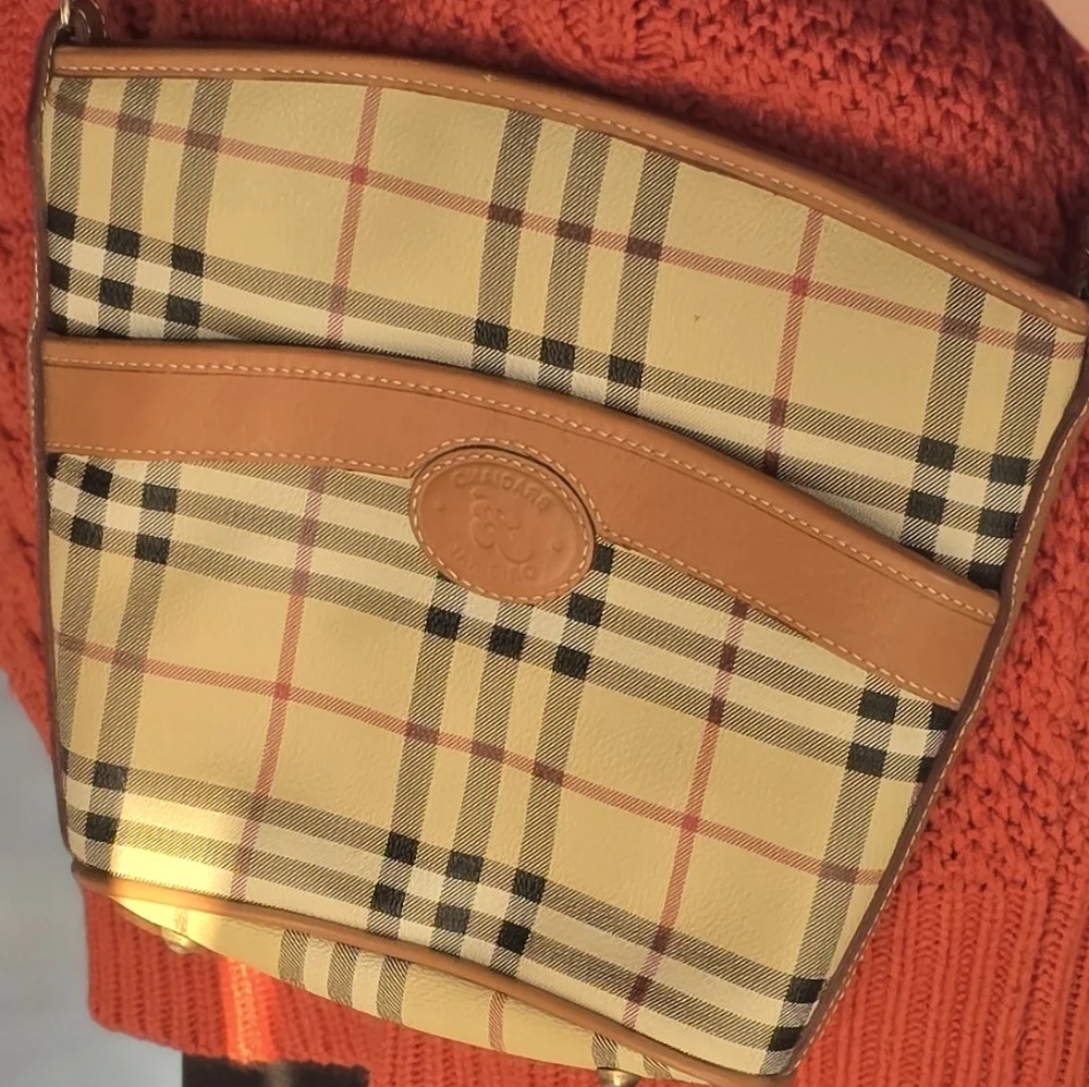 Beige Plaid Crossbody Bag – Braciano Leather Trim British-Inspired Preppy Style - Picture 5 of 13